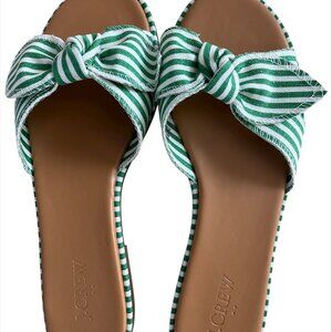 J Crew Green/White Canvas Bow Tie Sandal